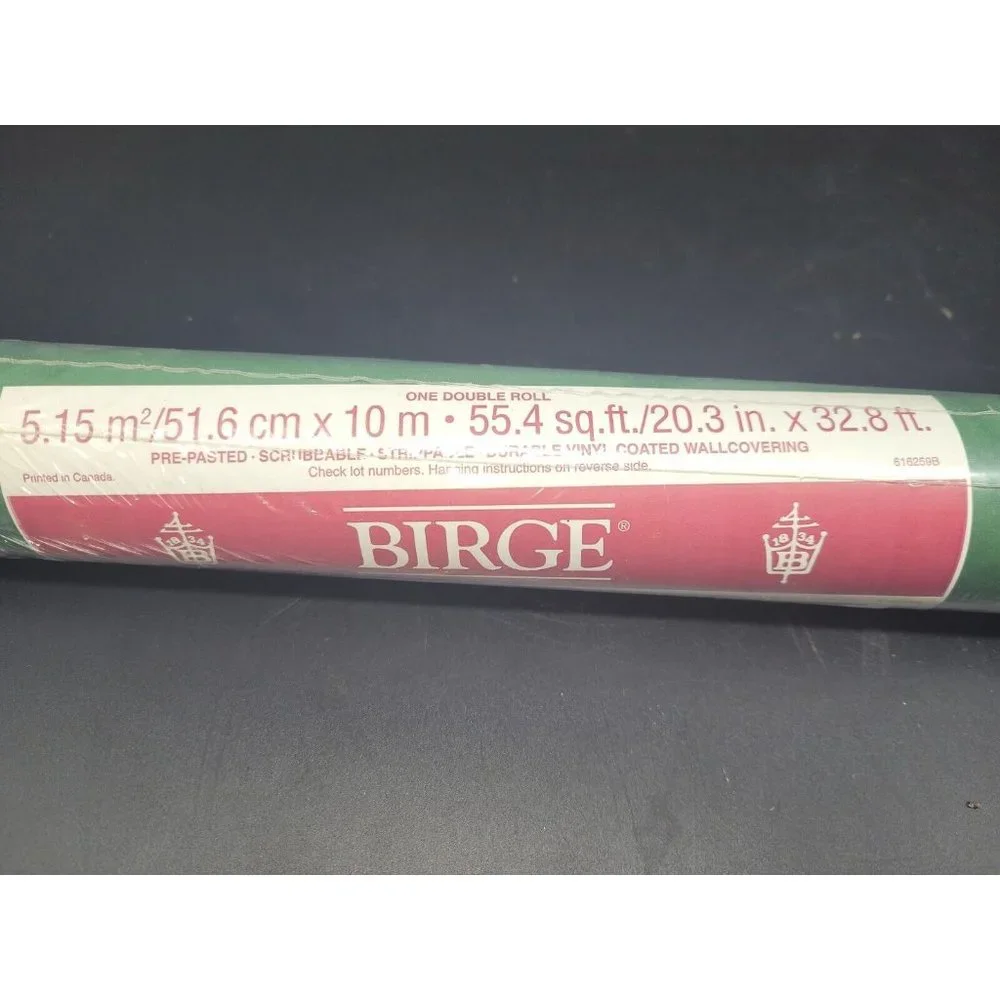 Vintage Double Roll Birge Wallcovering 55.4 Sq ft Green Scrubbable Strippable